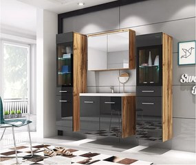 MINIO go for it, Meble łazienkowe MARIT II w kolorze dąb wotan/czarny połysk, z oświetleniem LED