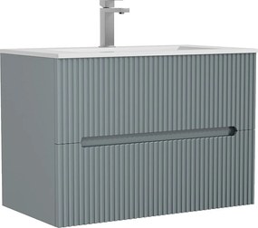 Podwieszana szafka łazienkowa z umywalką do zabudowy i kranem - Niebieski prążkowany - 80 cm - PAVANI