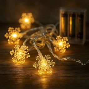 Świąteczny świetlny łańcuch - płatki śniegu, ciepła biel, 20