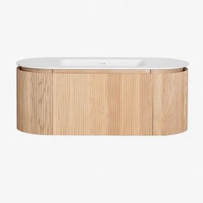 Zestaw Mebli Łazienkowych Z Drewna Zintegrowany Z Umywalką Carsone Naturalna & Bez Jednostki Pomocniczej & Bezlusterkowiec & Bez Kranu - Sklum