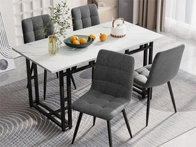 Stół jadalny - blat efekt marmuru - czarne metalowe nogi - 140x80cm - Biały i Czarny