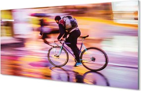 Szklany Panel Człowiek i Rower w Blasku Świateł
