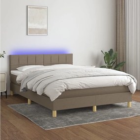 Łóżko Boxspring z Materacem LED Taupe 140x200 cm Tkanina
