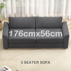 HOMCOM Sofa 3-osobowa z poduszkami ozdobnymi, sofa ze sztruksu do salonu, sypialni, szer. 212 cm, ciemnoszary | Aosom PL