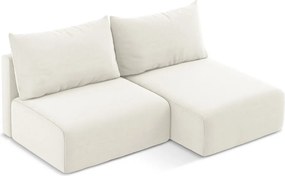 Kremowy aksamitny rozkładany/ze schowkiem narożnik (prawostronny/z szezlongiem) Kalena – Makamii