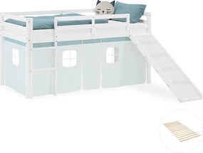 Łóżko piętrowe dla dzieci 90x200 cm białe z miętową zasłoną