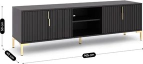 Szafka RTV do Salonu TORELLO 165 cm Czarna Ryflowana Nowoczesna