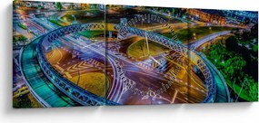 Obraz - nocna panorama miasta (z zegarem) (90x30 cm)
