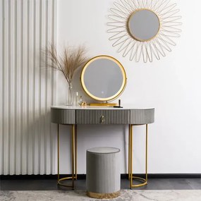 Szara toaletka glamour z lustrem i welurową pufą - Erton 4X