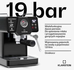 Klarstein Libeica ekspres do kawy kolbowy, 1350 W, 19 bar, panel dotykowy, stal nierdzewna