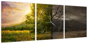 Obraz - Cykl życia (z zegarem) (90x30 cm)