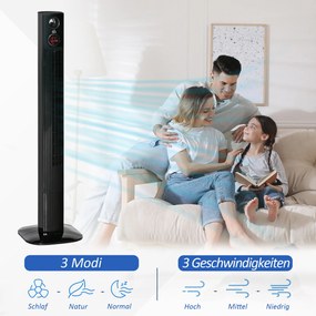 HOMCOM wentylator wieżowy, stojący, dyfuzor zapachowy, z pilotem, 3 poziomy wentylacji, 45W 70° oscylacja czarny 31,5x31,5x117 cm
