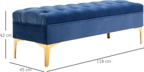 HOMCOM Ławka Ławeczka do sypialni Ławka do przedpokoju na wysokich nogach sypialnia aksamit niebieski