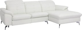 Kanapa narożna LISMORE z elektryczną funkcją relax z bawolej skóry – Kolor biały– Narożnik prawy