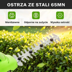 Outsunny 2-w-1 Akumulatorowe nożyce do żywopłotu i krzewów z długością cięcia 20/10 cm, ładowarką | Aosom PL