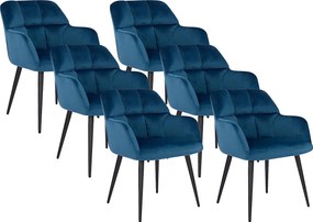 Zestaw 6 krzeseł PEGA – z podłokietnikami – welur i metal – kolor niebieski