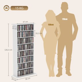 HOMCOM Wąska szafka multimedialna, 8 poziomów, 6 regulowanych półek, 8 przegródek, na 360 płyt CD, biały | Aosom PL