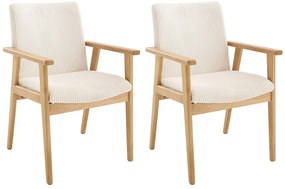Zestaw 2 krzeseł z podłokietnikami z sztruksu i drewna kauczukowego - Kremowy - FILDON