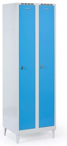 Metalowa szafka ubraniowa S8 na nogach, 2-drzwiowa, 1920 x 600 x 500 mm, zamek obrotowy, drzwi niebieske