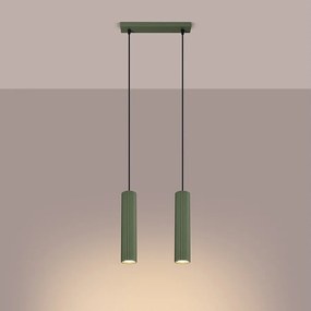 Lampa wisząca minimalistyczny Gloow, aluminium - 2 źródło światła 3000K - L.30 x H.90 cm - zielony oliwkowy