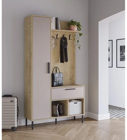 Kremowo-naturalny zestaw do przedpokoju w dekorze dębu 108x195x35 cm Heidy – Marckeric