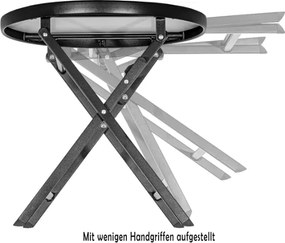 Składany stolik balkonowy ze szkła i stali, 45 cm, czarny