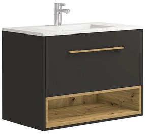 Szafka łazienkowa wisząca w kolorze antracytowym z wbudowaną umywalką - 80 cm - YANGRA