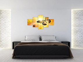 Obraz - Żółty motyl z kwiatkiem (125x70 cm)