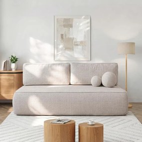 Sofa z Funkcją Spania ARVETO Kremowa Szenil Nowoczesna
