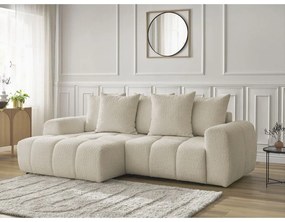 Beżowy rozkładany/ze schowkiem narożnik z materiału bouclé (lewostronny/z szezlongiem) Roxelane – Bobochic Paris