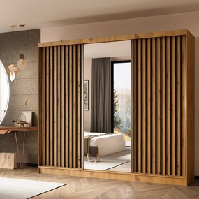 Szafa Przesuwna LAMELLO 240 cm z Lustrem Szafa Trzydrzwiowa Dąb artisan