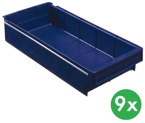 Regałowe pojemniki z tworzywa sztucznego MAX typ F - 230 x 500 x 100 mm, 9 szt.