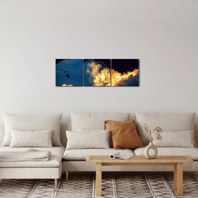 Obraz skoczka spadochronowego w chmurach (z zegarem) (90x30 cm)