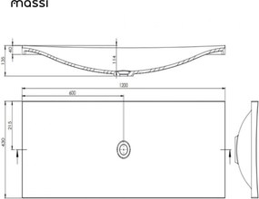 Umywalka wpuszczana w blat biała błyszcząca z konglomeratu bez otworu na baterię OTSE | Różne rozmiary : Rozmiar - 120 x 43 cm