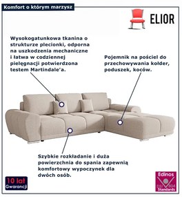 Beżowy narożnik rozkładany z pojemnikiem na pościel N8-C47