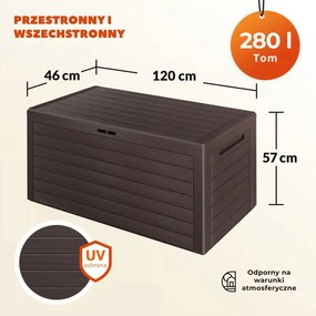 Pojemnik do przechowywania WOODEBOX, 280L, 120x46x57cm, ciemny brąz Prosperplast