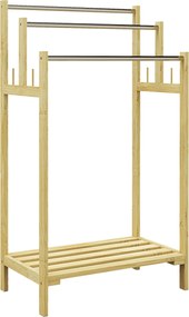 HOMCOM Stojak na ręczniki, wolnostojący, 3 pręty, bambus/stal, 50,5x31x90cm