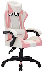 Biało-różowy fotel gamingowy z diodami LED D6-L97