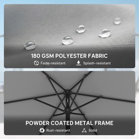 Outsunny Parasol Ø270 cm Regulowany Balkonowy z Korbką UV 50+ Ogrodowy Ciemnoszary | Aosom PL