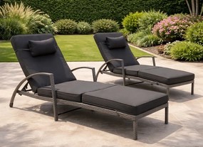 Zestaw 2 leżaków ogrodowych technorattan Ravello XL2505, szary, poduszki szare