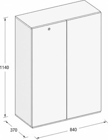 Szafka biurowa niska SEGMENT, zamykana, 2 półki, 840 x 370 x 1140 mm, biała