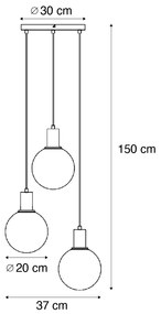 Designerska lampa wisząca czarna z tęczowym szkłem okrągła 3-punktowa - MallonDesignerski Oswietlenie wewnetrzne