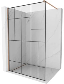 Mexen Kioto ścianka prysznicowa Walk-in 130 x 200 cm, czarny wzór 8 mm, miedź szczotkowana - 800-130-101-65-78
