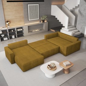 Masseno Narożnik VELAMI z funkcją spania i pojemnikiem na pościel Narozniki U, Rozkładana sofa - Żółty, POSO 01