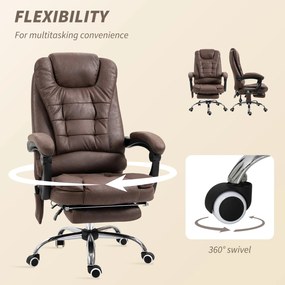 Vinsetto Masujący Fotel Biurowy z Funkcją Leżenia i Ogrzewania, Obrotowy, Ergonomiczny, do 120 kg, Brązowy