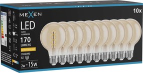 Mexen Vintis 10x żarówka filament spirala LED E27, G80, 2W, Ciepła - 2200K, 170 lm, amber - L165-E27-0222-50x10