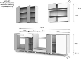 Zestaw Mebli Kuchennych MODERN 260 cm Czarny/Dąb Evoke Loftowy