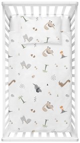 Biała pościel dziecięca do łóżeczka z bawełny renforcé 100x150 cm Dinozor – Mijolnir