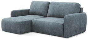 Szaroniebieski narożnik rozkładany z tkaniny szenilowej ze schowkiem (lewostronny/z szezlongiem) Lilo – Makamii