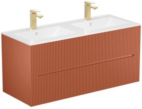 Szafka łazienkowa wisząca z umywalką wpuszczaną w blat - Ryflowana terakota - 120 cm - PAVANI